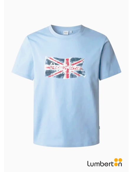 Camiseta manga corta azul estampado bandera + logoCLAGDB Pepe Jeans