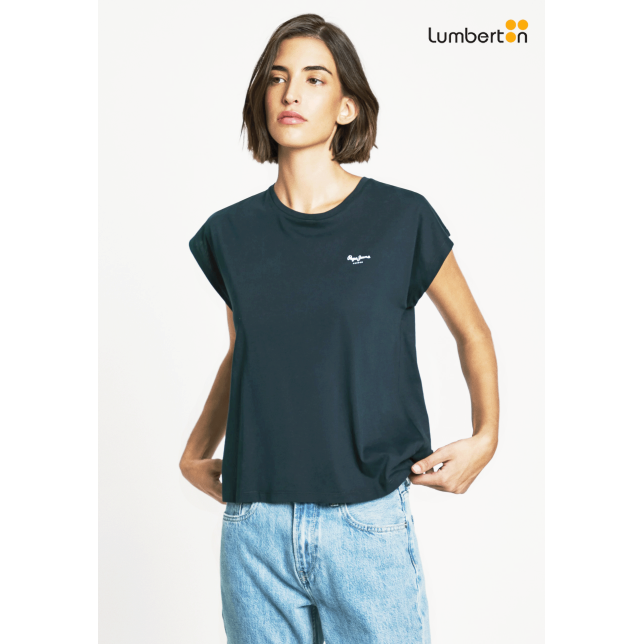 Camiseta manga corta azul con logo...