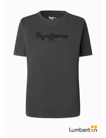 Camiseta manga corta negra logo negro terciopeloWFLOB Pepe Jeans