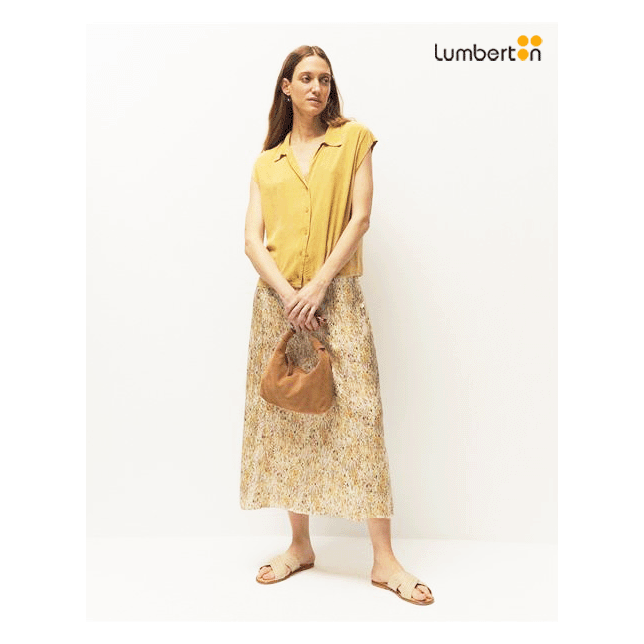 Falda estampada evasé mostaza FA341...