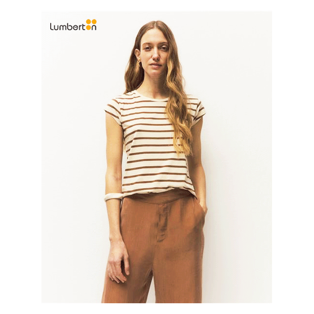 Camiseta rayas manga corta camelCA366...