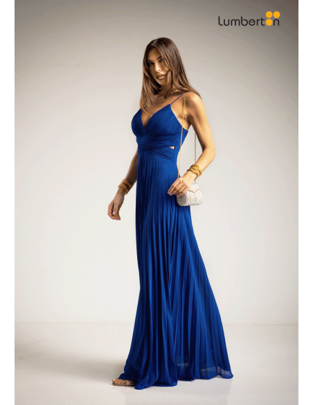 Vestido Escote Corazón Drapeado Cut Out Plisado Azul1600A Albanos
