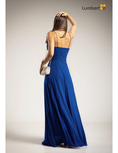 Vestido Escote Corazón Drapeado Cut Out Plisado Azul1600A Albanos