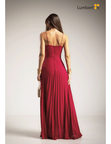 Vestido Escote Corazón Drapeado Cut Out Plisado Burgundy1600A Albanos