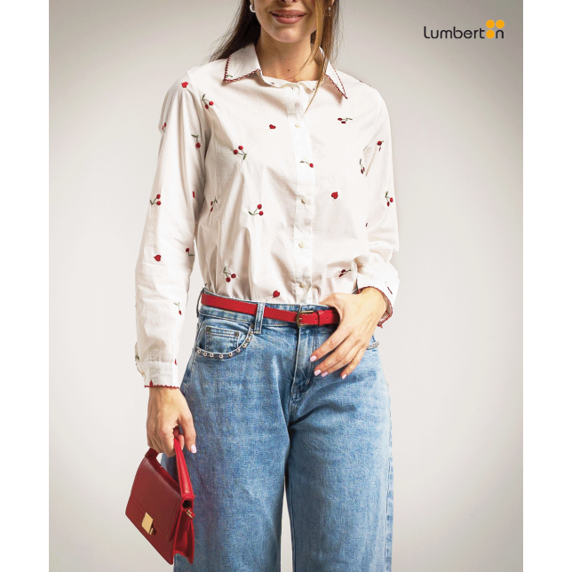 Camisa Blanca Bordada Cerezas97006...