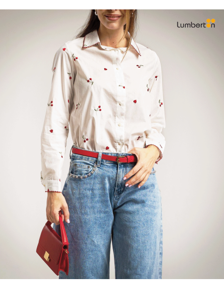 Camisa Blanca Bordada Cerezas97006 Albanos