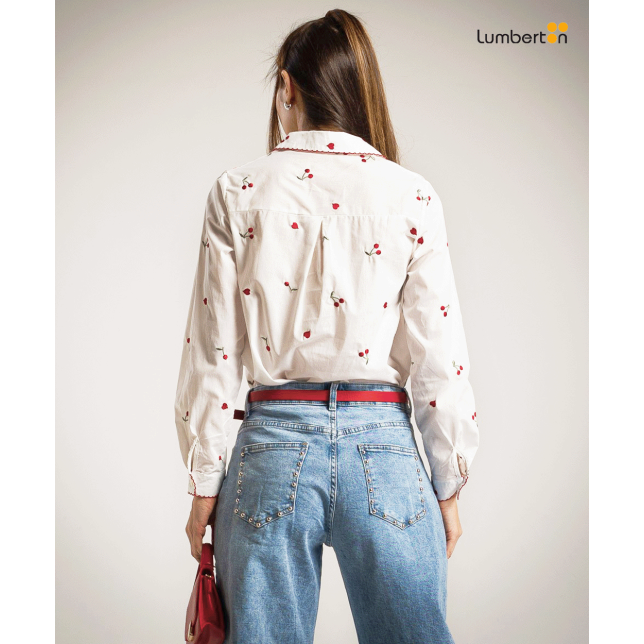 Camisa Blanca Bordada Cerezas97006...