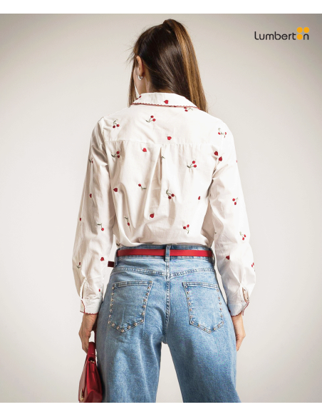 Camisa Blanca Bordada Cerezas97006 Albanos
