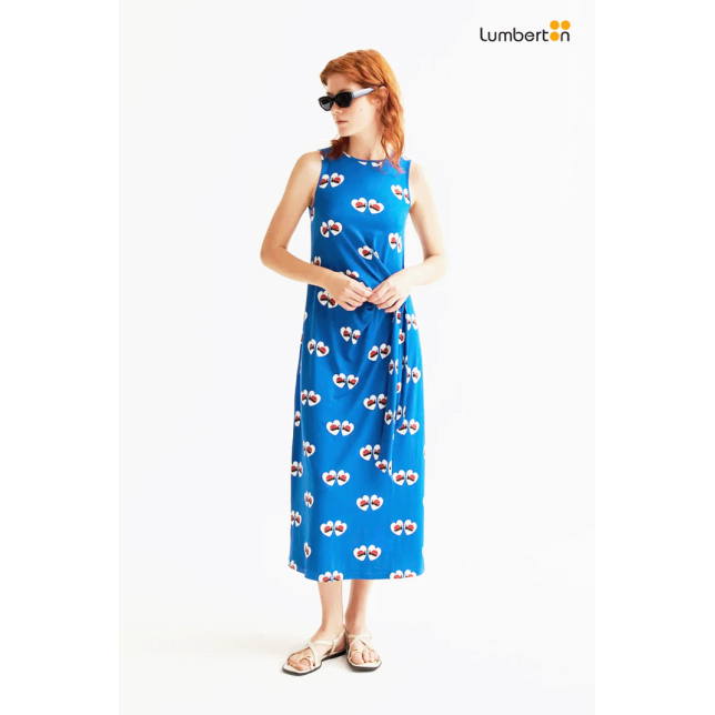 Vestido Largo Azul Estampado...