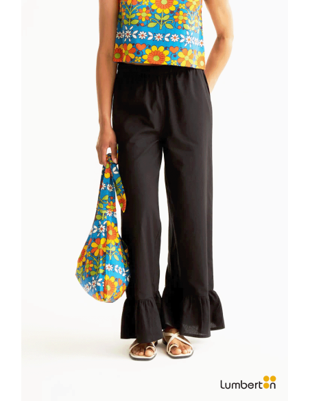 Pantalón negro con detalle acampanado volantes43042 Compañía Fantástica