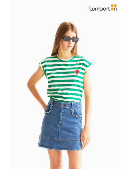 Camiseta Estampado Rayas Verdes Bordado Tulipán42003 Compañía Fantástica