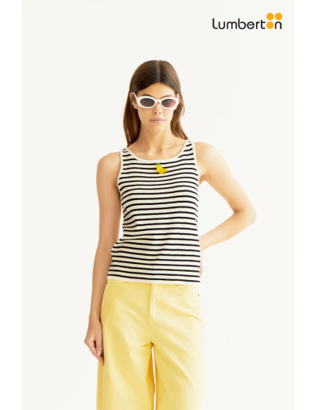 Top Rayas Blanco Y Negro Bordado Banana10308 Compañía Fantástica