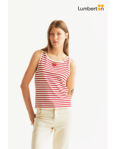 Top Rayas Blanco Y Rojo Bordado Fresa10307 Compañía Fantástica