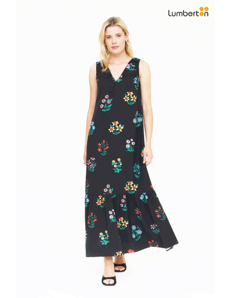 Vestido Largo Negro Estampado Multicolor Gardener11358 Compañía Fantástica