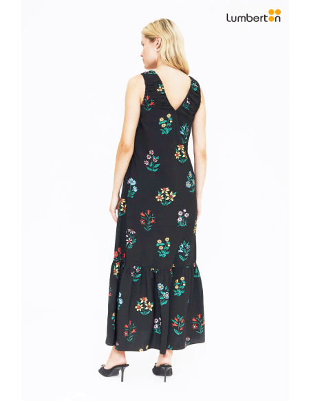 Vestido Largo Negro Estampado Multicolor Gardener11358 Compañía Fantástica
