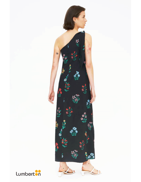 Vestido Largo Negro Asimétrico Estampado Multicolor gardener11315 Compañía Fantástica
