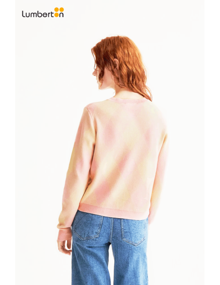Cárdigan punto estampado rombos rosa10206 Compañía Fantástica
