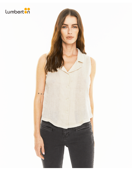 Chaleco Lino Cuello Solapa BeigeCH420 Systemaction