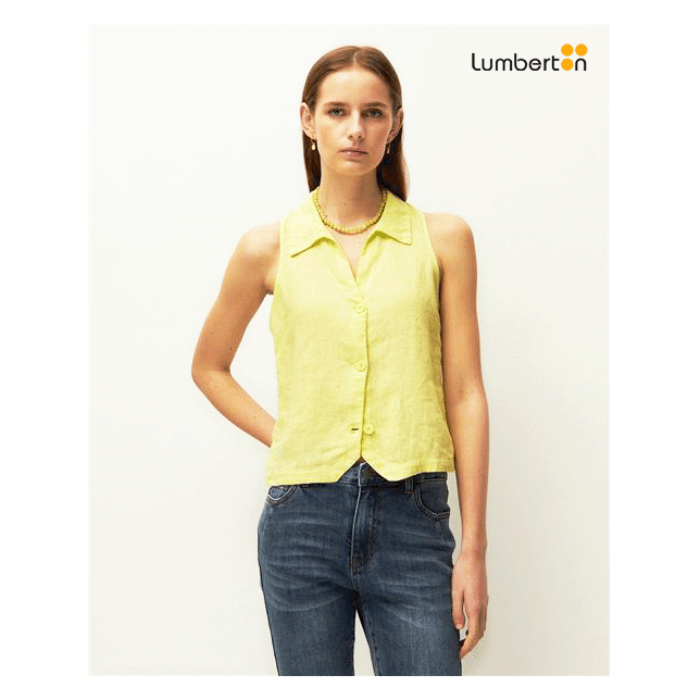 Chaleco lino cuello camisero...