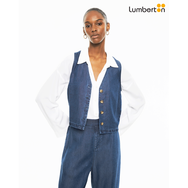 Chaleco Fluido Efecto Denim Pico...