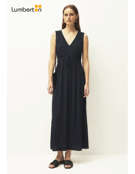 Vestido Midi Bámbula Fruncido Cintura NegroVE301 Systemaction