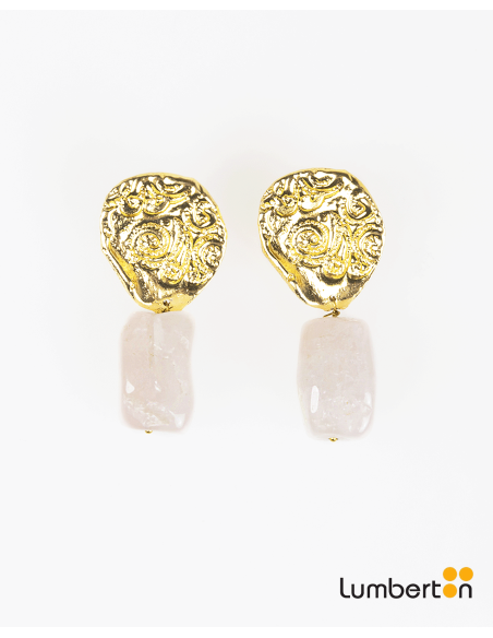Pendientes Dorados Con Piedra RosadaBI109 Systemaction