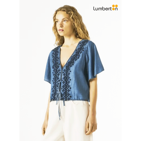 Camisa Azul M/C Bordado...