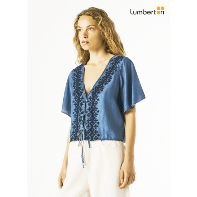 Camisa Azul M/C Bordado DelanteCLEO...