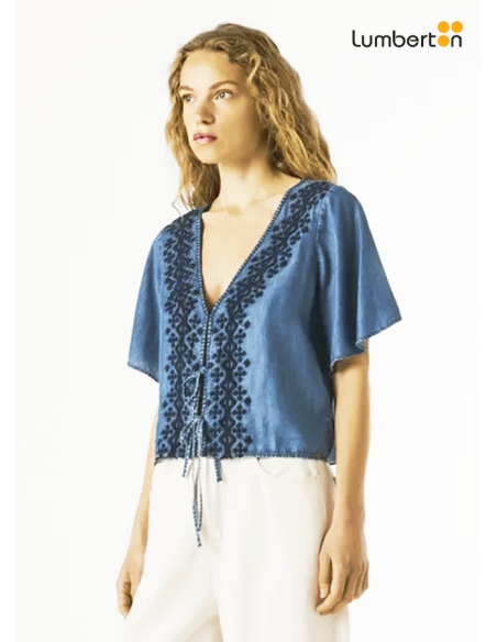 Camisa Azul M/C Bordado DelanteCLEO Pepe Jeans