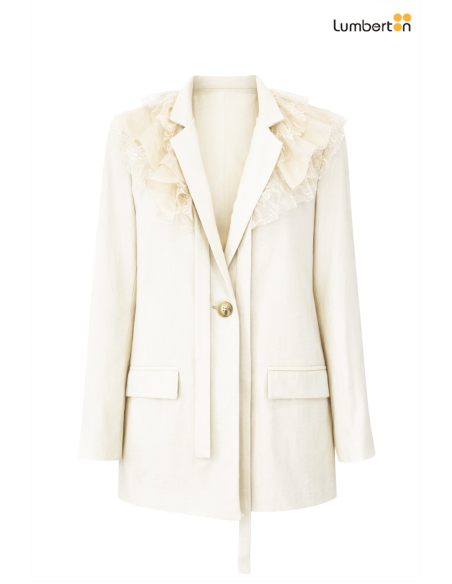 Traje Beige Solapas Fruncidas EncajeNAE Dixie