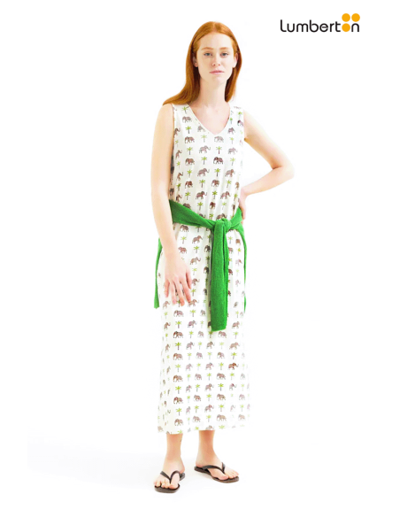 Vestido Largo Cortes Lados Crudo Estampado42100 Compañía Fantástica