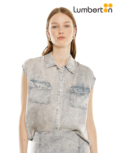 Camisa Bolsillos Efecto Desgastado Gris ClaroCA80G