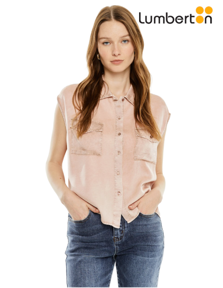 Camisa Bolsillos Efecto Desgastado RosaCA80R