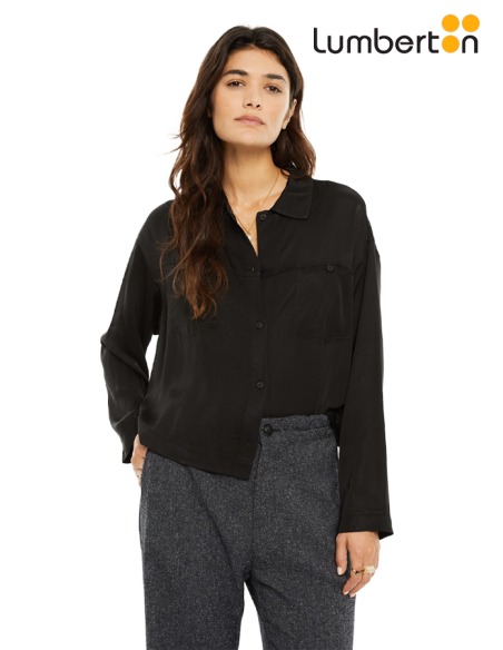 Camisa satinada con bolsillos frontal negra CA90N