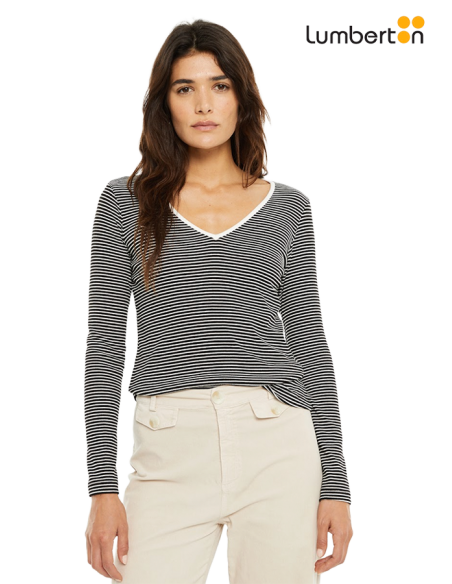 Camiseta rayas escote a contraste CT914