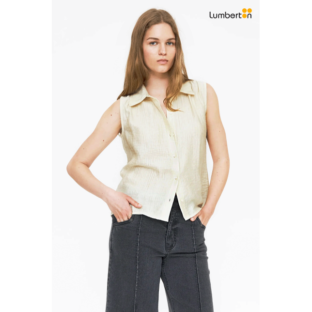 Camisa S/ Mangas Texturizada Crudo...