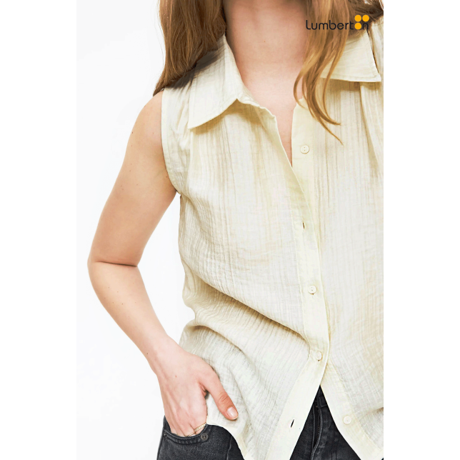 Camisa S/ Mangas Texturizada Crudo...