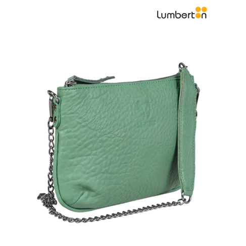 Bolso piel verde con cadena...