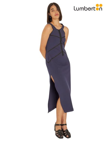 Vestido ajustado largo azul marino con cremallera