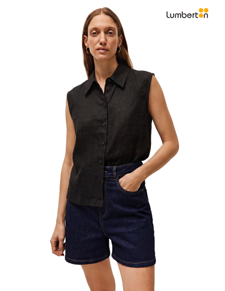 Camisa Lino Escote Camisero NegroCA420 Systemaction