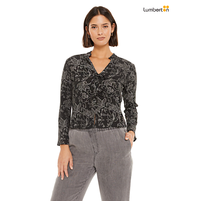 Blusa Gris Oscuro  Estampado Floral...