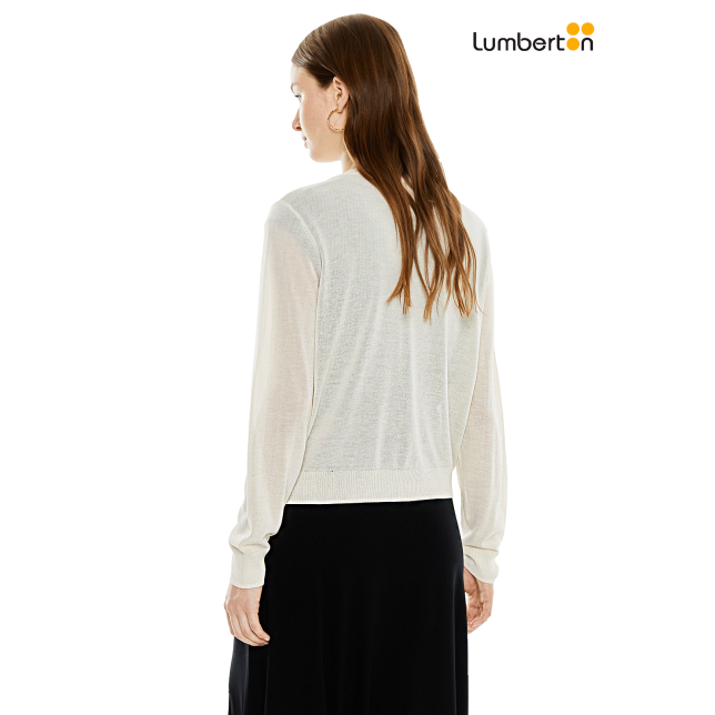 Cardigan Punto Fino Crudo Cuello Mao...