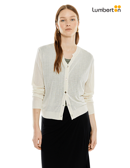 Cardigan Punto Fino Crudo Cuello Mao RE709 Systemaction