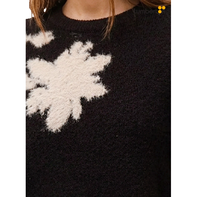 Jersey Punto Grueso Floral Negro...