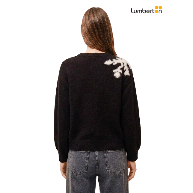 Jersey Punto Grueso Floral Negro...