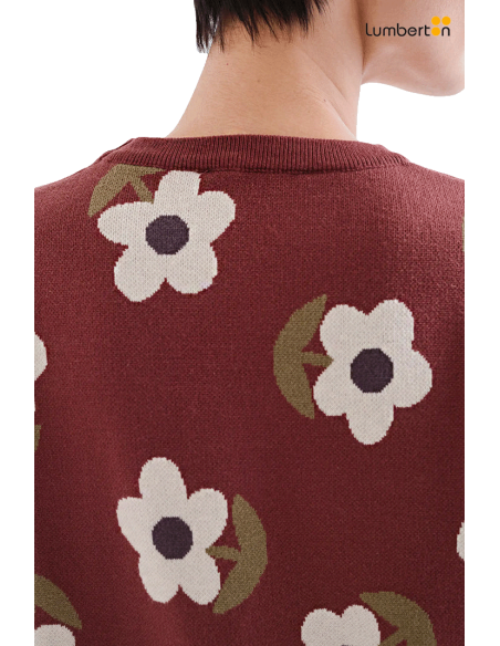 Jersey Grueso Granate Estampado Flores10202 Compañía Fantástica