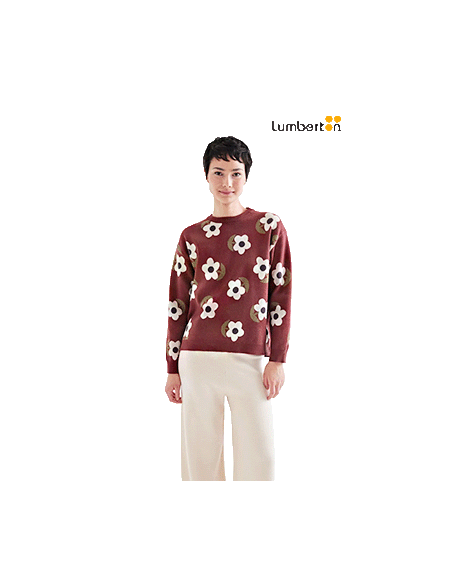 Jersey Grueso Granate Estampado Flores10202 Compañía Fantástica