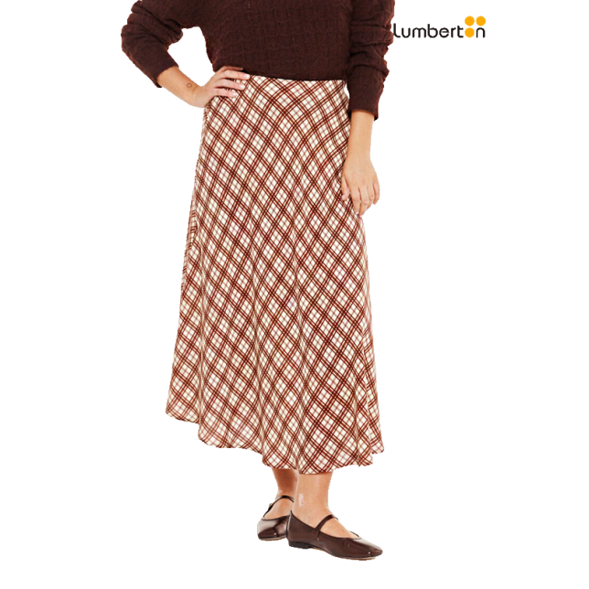 Falda Midi Cuadros Marrón A958R...