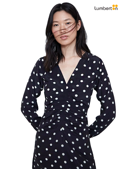 Vestido Midi Negro Estampado Topos412114 Wild Pony