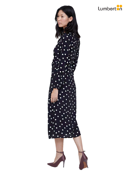 Vestido Midi Negro Estampado Topos412114 Wild Pony